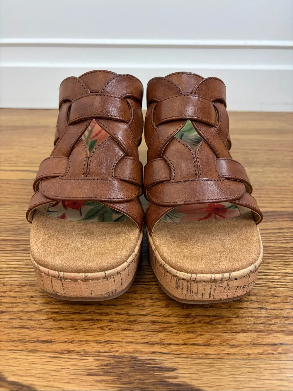 b.ø.c. Kora Brown Braided Leather Cork Wedge Slides (10)
